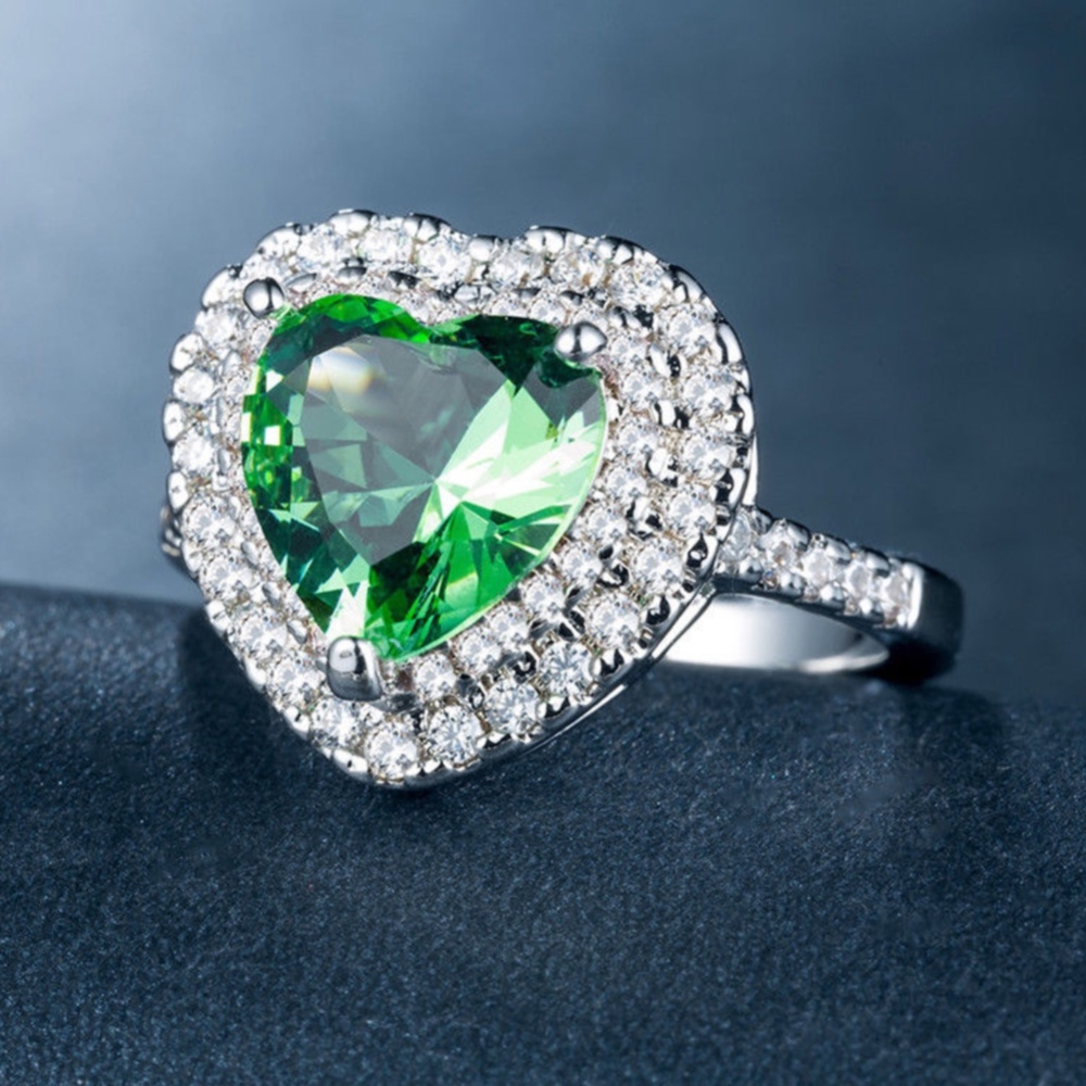 925 Silver Heart Shaped Green Amethyst Ring - Picture 2 of 6